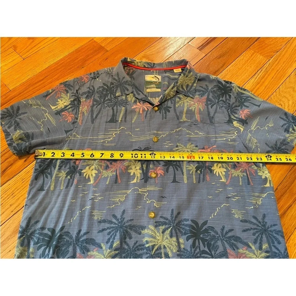Tommy Bahama Palm Tree 100% Silk Short Sleeve Button Shirt Mens XL Blue - Picture 15 of 16